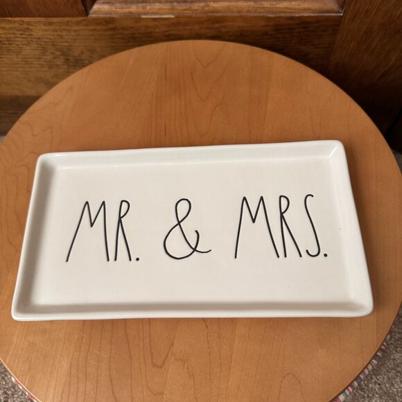 New, Never Used Rae Dunn "Mr. & Mrs." Ceramic Trinket Tray - Picture 1 of 5